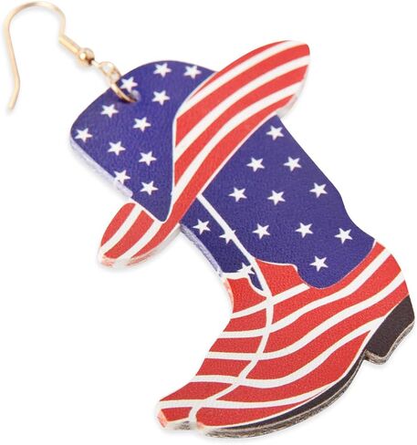 American Flag USA Patriotic Earrings - July 4th Independence Sparkly Rhinestone Heart Studs, Metallic, Stars & Stripe Faux Leather Hook Dangles, Bangle Bracelet, Pendant Necklace in Kuwait