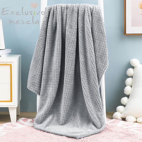 Exclusivo Mezcla Waffle Textured Fleece Baby Blanket, Soft and Warm Swaddle Blanket, Infant, Newborn, Toddler and Kids Receiving Blankets for Crib Stroller (Light Grey, 30x40 inches) in Saudi Arabia
