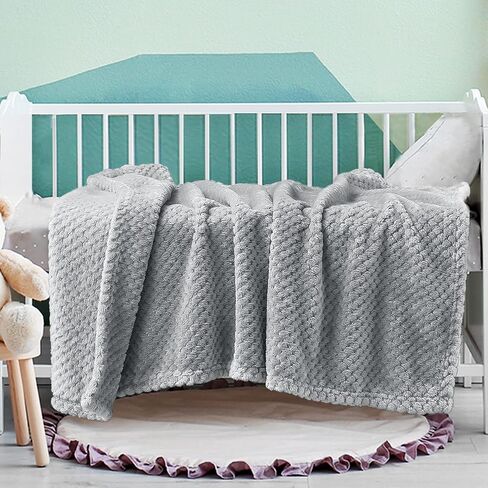 Exclusivo Mezcla Waffle Textured Fleece Baby Blanket, Soft and Warm Swaddle Blanket, Infant, Newborn, Toddler and Kids Receiving Blankets for Crib Stroller (Light Grey, 30x40 inches) in Saudi Arabia