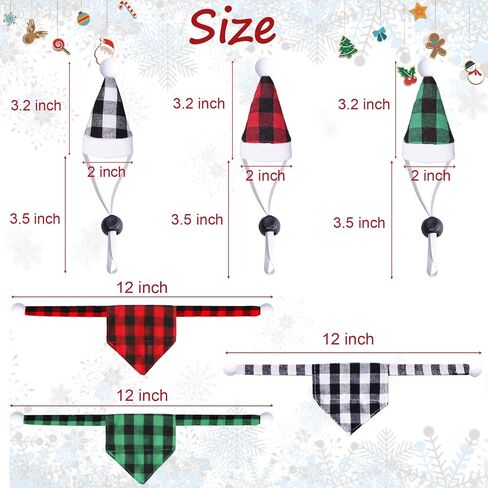 4 Pieces Christmas Bearded Dragon Costumes, Lizard Christmas Hats Bandanas Small Pet Christmas Costume for Bearded Dragon Lizard Chicks Parrot Hamster Guinea Pig Small Pet (Red, Plaid) in Saudi Arabia