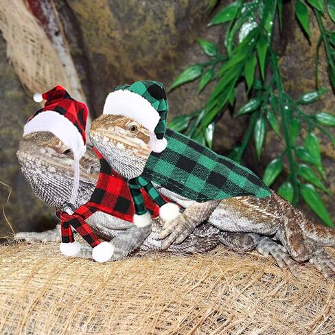 4 Pieces Christmas Bearded Dragon Costumes, Lizard Christmas Hats Bandanas Small Pet Christmas Costume for Bearded Dragon Lizard Chicks Parrot Hamster Guinea Pig Small Pet (Red, Plaid) in Saudi Arabia