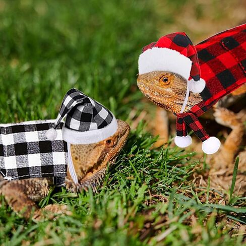 4 Pieces Christmas Bearded Dragon Costumes, Lizard Christmas Hats Bandanas Small Pet Christmas Costume for Bearded Dragon Lizard Chicks Parrot Hamster Guinea Pig Small Pet (Red, Plaid) in Saudi Arabia