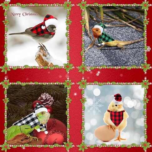 4 Pieces Christmas Bearded Dragon Costumes, Lizard Christmas Hats Bandanas Small Pet Christmas Costume for Bearded Dragon Lizard Chicks Parrot Hamster Guinea Pig Small Pet (Red, Plaid) in Saudi Arabia