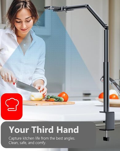 حامل هاتف للتسجيل، حامل هاتف معدني مرن مطور للمكتب مع ذراع مفصلية، حامل هاتف علوي قابل للإمالة بزاوية 360 درجة للتصوير والاجتماعات والطهي والرسم والحرفية in Kuwait