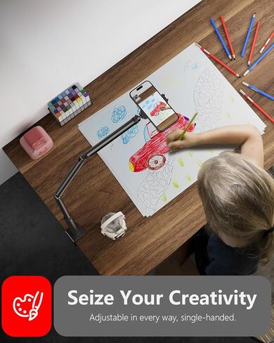 حامل هاتف للتسجيل، حامل هاتف معدني مرن مطور للمكتب مع ذراع مفصلية، حامل هاتف علوي قابل للإمالة بزاوية 360 درجة للتصوير والاجتماعات والطهي والرسم والحرفية in Kuwait