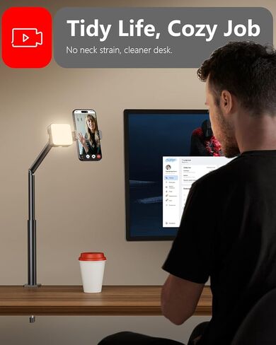 حامل هاتف للتسجيل، حامل هاتف معدني مرن مطور للمكتب مع ذراع مفصلية، حامل هاتف علوي قابل للإمالة بزاوية 360 درجة للتصوير والاجتماعات والطهي والرسم والحرفية in Kuwait