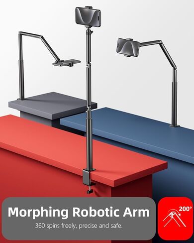 حامل هاتف للتسجيل، حامل هاتف معدني مرن مطور للمكتب مع ذراع مفصلية، حامل هاتف علوي قابل للإمالة بزاوية 360 درجة للتصوير والاجتماعات والطهي والرسم والحرفية in Kuwait