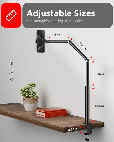 حامل هاتف للتسجيل، حامل هاتف معدني مرن مطور للمكتب مع ذراع مفصلية، حامل هاتف علوي قابل للإمالة بزاوية 360 درجة للتصوير والاجتماعات والطهي والرسم والحرفية in Kuwait