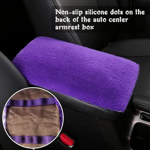 7 Pieces Fluffy Car Accessories Set, Cute Fluffy Steering Wheel Cover Set Faux Wool Seatbelt Shoulder Pads Auto Center Console Armrest Pads Fuzz Handbrake Cover Gear Shift Cover Furry Keychain(Purple) in Saudi Arabia