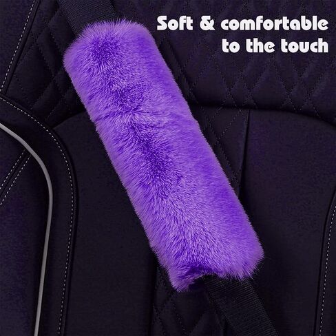 7 Pieces Fluffy Car Accessories Set, Cute Fluffy Steering Wheel Cover Set Faux Wool Seatbelt Shoulder Pads Auto Center Console Armrest Pads Fuzz Handbrake Cover Gear Shift Cover Furry Keychain(Purple) in Saudi Arabia