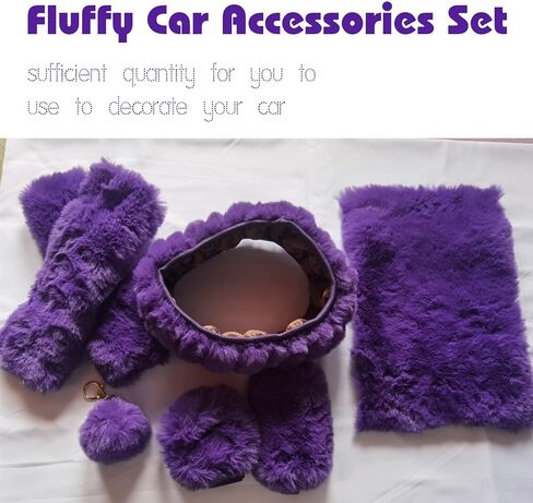 7 Pieces Fluffy Car Accessories Set, Cute Fluffy Steering Wheel Cover Set Faux Wool Seatbelt Shoulder Pads Auto Center Console Armrest Pads Fuzz Handbrake Cover Gear Shift Cover Furry Keychain(Purple) in Saudi Arabia