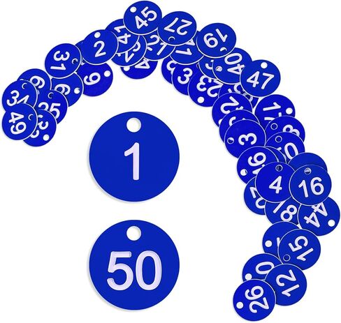 Plastic ID Number Tags, 1-50 Number Colorful Marking Identification Tag, Numbered Tags Round Hole Hang Tags, Number Tags Keychain Number Label Round Number Key Ring(Blue) in Saudi Arabia