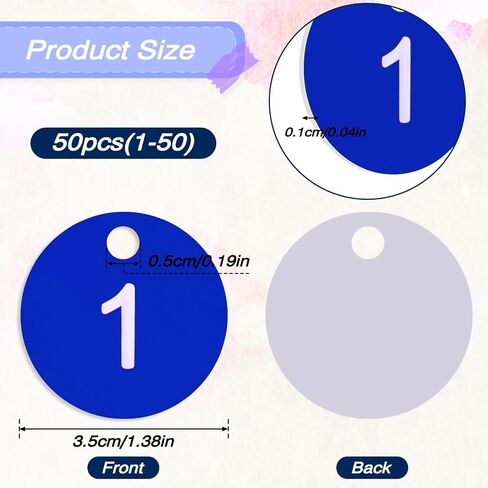 Plastic ID Number Tags, 1-50 Number Colorful Marking Identification Tag, Numbered Tags Round Hole Hang Tags, Number Tags Keychain Number Label Round Number Key Ring(Blue) in Saudi Arabia