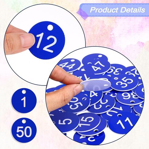 Plastic ID Number Tags, 1-50 Number Colorful Marking Identification Tag, Numbered Tags Round Hole Hang Tags, Number Tags Keychain Number Label Round Number Key Ring(Blue) in Saudi Arabia