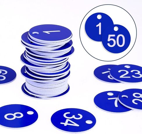 Plastic ID Number Tags, 1-50 Number Colorful Marking Identification Tag, Numbered Tags Round Hole Hang Tags, Number Tags Keychain Number Label Round Number Key Ring(Blue) in Saudi Arabia