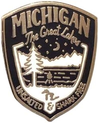 Michigan Shield Navy And White Enamel Pin, Cast and filled cloisonne Lapel Pins for clothing, backpacks, jackets & Fabric 1" x 3/4" in Saudi Arabia