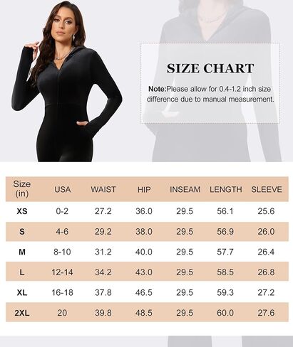 Women's Velvet Jumpsuits with Hood One Piece Sexy Slim Fit Jumpsuit Long Sleeve Zip Flare Casual Rompers with Pockets in Saudi Arabia