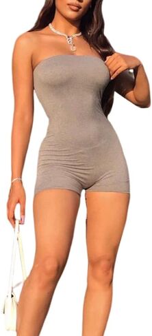 Women's Strapless Spaghetti Strap One piece Jumpsuit Romper Bodysuit Outfit in Saudi Arabia