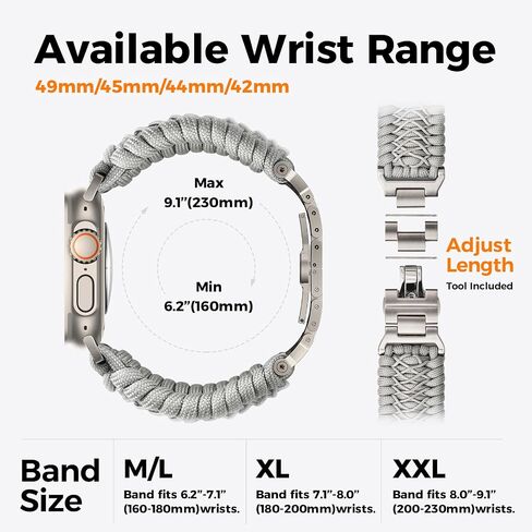 Tefeca Titan Series Paracord Band Compatible with Apple Watch 49mm 45mm 44mm 42mm, Ultra/Ultra2 Series 9/8/SE2/7/6/SE/5/4/3/2/1 in Saudi Arabia
