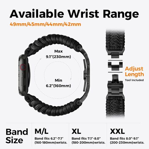 Tefeca Titan Series Paracord Band Compatible with Apple Watch 49mm 45mm 44mm 42mm, Ultra/Ultra2 Series 9/8/SE2/7/6/SE/5/4/3/2/1 in Saudi Arabia