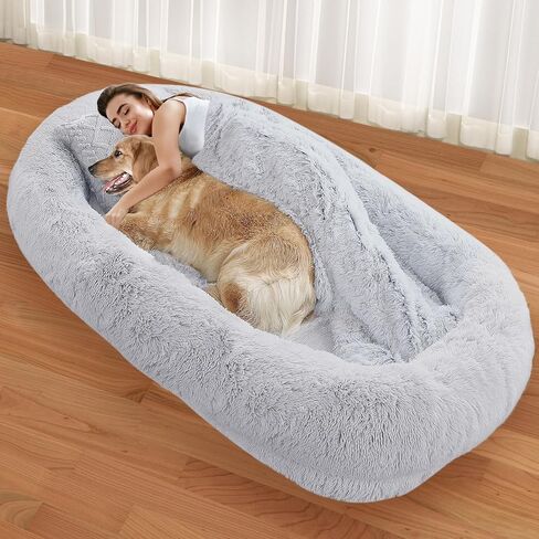 سرير كلب كبير من NATUYA مقاس 75 بوصة × 47 بوصة × 14 بوصة للحيوانات الأليفة البالغة، كيس فول مريح من الفرو الصناعي مع غطاء فرو قابل للغسل، بطانية وحزام... in Kuwait