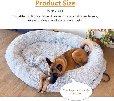 سرير كلب كبير من NATUYA مقاس 75 بوصة × 47 بوصة × 14 بوصة للحيوانات الأليفة البالغة، كيس فول مريح من الفرو الصناعي مع غطاء فرو قابل للغسل، بطانية وحزام... in Kuwait