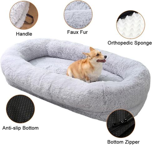 سرير كلب كبير من NATUYA مقاس 75 بوصة × 47 بوصة × 14 بوصة للحيوانات الأليفة البالغة، كيس فول مريح من الفرو الصناعي مع غطاء فرو قابل للغسل، بطانية وحزام... in Kuwait