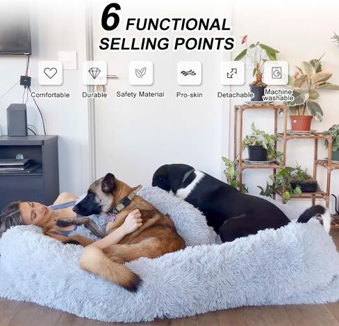 سرير كلب كبير من NATUYA مقاس 75 بوصة × 47 بوصة × 14 بوصة للحيوانات الأليفة البالغة، كيس فول مريح من الفرو الصناعي مع غطاء فرو قابل للغسل، بطانية وحزام... in Kuwait