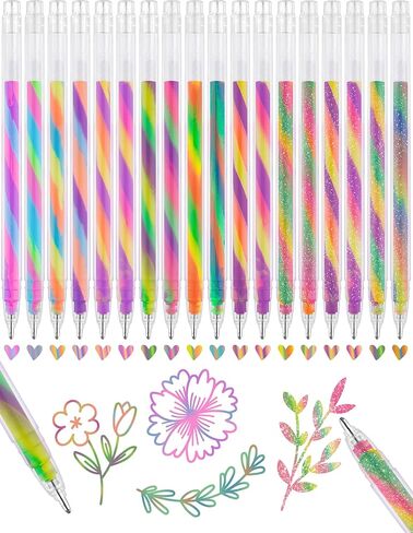 قلم حبر جل متغير اللون من NiArt Spectra Swirl 18 عبوة، 1.2 مم/0.047 بوصة طرف دائري رفيع، أسطوانة شفافة، حبر باستيل نيون متدرج بألوان قوس قزح نابضة بالحياة للكتابة والرسم واليوميات وغير سامة in Kuwait