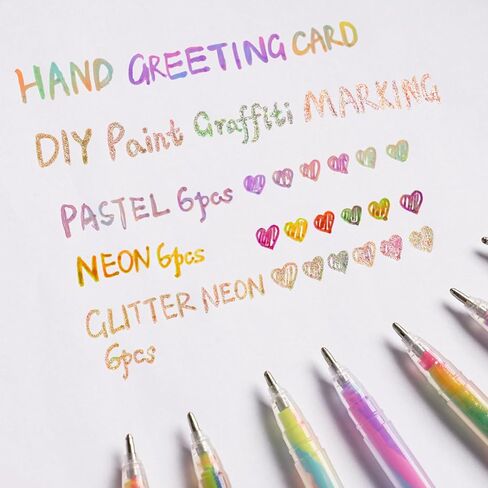 قلم حبر جل متغير اللون من NiArt Spectra Swirl 18 عبوة، 1.2 مم/0.047 بوصة طرف دائري رفيع، أسطوانة شفافة، حبر باستيل نيون متدرج بألوان قوس قزح نابضة بالحياة للكتابة والرسم واليوميات وغير سامة in Kuwait