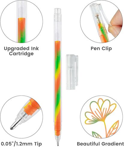 قلم حبر جل متغير اللون من NiArt Spectra Swirl 18 عبوة، 1.2 مم/0.047 بوصة طرف دائري رفيع، أسطوانة شفافة، حبر باستيل نيون متدرج بألوان قوس قزح نابضة بالحياة للكتابة والرسم واليوميات وغير سامة in Kuwait