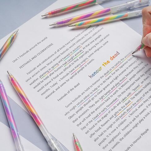 قلم حبر جل متغير اللون من NiArt Spectra Swirl 18 عبوة، 1.2 مم/0.047 بوصة طرف دائري رفيع، أسطوانة شفافة، حبر باستيل نيون متدرج بألوان قوس قزح نابضة بالحياة للكتابة والرسم واليوميات وغير سامة in Kuwait