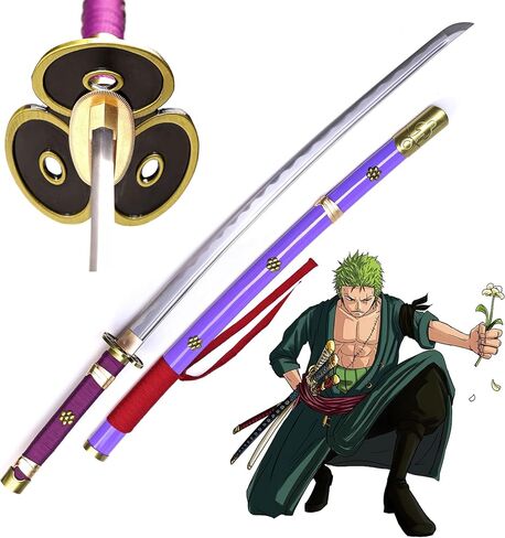 Hejiu Roronoa Zoro Katana، Yama Enma Anime Samurai Cosplay Sword، كاتانا اليابانية المصنوعة يدويًا، سيف طبق الأصل، نسيج أصلي للرسوم المتحركة، 1045 فولاذ كربوني حوالي 41 بوصة بشكل عام in Saudi Arabia