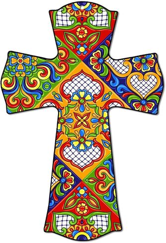 CALUOHO Rustic Cross Wall Decor Hand Painted Wood Wall Art Cross Plaque Mexican Crucifix for Home Church Room Decor Easter Christmas Gifts 8.5x12 inch Floral Wall Cross in Saudi Arabia