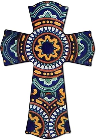 CALUOHO Rustic Cross Wall Decor Hand Painted Wood Wall Art Cross Plaque Mexican Crucifix for Home Church Room Decor Easter Christmas Gifts 8.5x12 inch Floral Wall Cross in Saudi Arabia