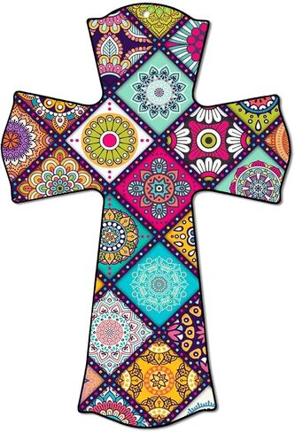 CALUOHO Rustic Cross Wall Decor Hand Painted Wood Wall Art Cross Plaque Mexican Crucifix for Home Church Room Decor Easter Christmas Gifts 8.5x12 inch Floral Wall Cross in Saudi Arabia