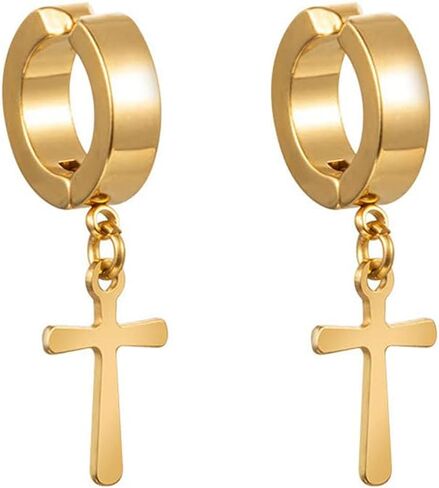 Gold Silver Cross Clip On Earrings Drop Dangle Set for Women Men Girls Cross Titanium Steel Hoop Dangle in Saudi Arabia