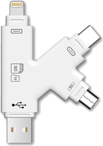 قارئ بطاقة SD بتصميم K-Type، محول iPhone USB 4 في 1 من النوع C إلى TF SD لكاميرا تتبع iPhone/iPad/Android، عارض SD يدعم iOS 15 وما فوق in Kuwait