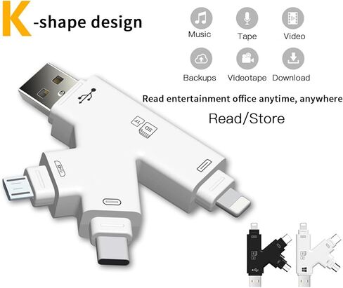 قارئ بطاقة SD بتصميم K-Type، محول iPhone USB 4 في 1 من النوع C إلى TF SD لكاميرا تتبع iPhone/iPad/Android، عارض SD يدعم iOS 15 وما فوق in Kuwait
