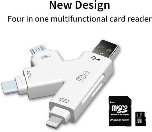 قارئ بطاقة SD بتصميم K-Type، محول iPhone USB 4 في 1 من النوع C إلى TF SD لكاميرا تتبع iPhone/iPad/Android، عارض SD يدعم iOS 15 وما فوق in Kuwait