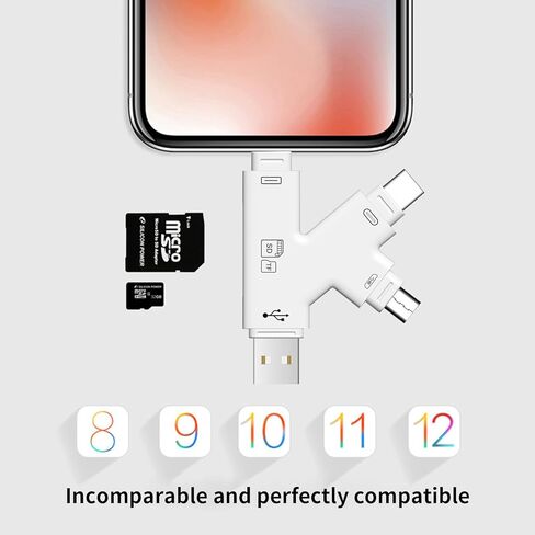 قارئ بطاقة SD بتصميم K-Type، محول iPhone USB 4 في 1 من النوع C إلى TF SD لكاميرا تتبع iPhone/iPad/Android، عارض SD يدعم iOS 15 وما فوق in Kuwait