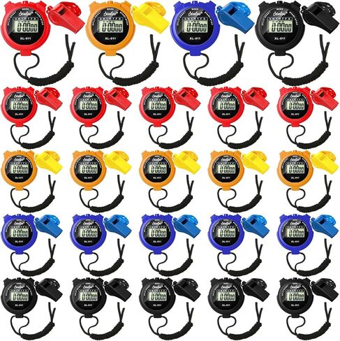 48 Pcs Digital Stopwatch Timer Plastic Whistle Bulk for Sports Coaches Referee Waterproof Watch Timer Whistle with Lanyard Multi Function Electronic Fitness Date Alarm in Saudi Arabia