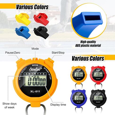 48 Pcs Digital Stopwatch Timer Plastic Whistle Bulk for Sports Coaches Referee Waterproof Watch Timer Whistle with Lanyard Multi Function Electronic Fitness Date Alarm in Saudi Arabia