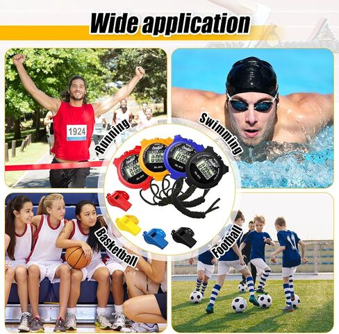 48 Pcs Digital Stopwatch Timer Plastic Whistle Bulk for Sports Coaches Referee Waterproof Watch Timer Whistle with Lanyard Multi Function Electronic Fitness Date Alarm in Saudi Arabia