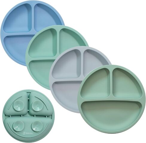 Baby Plates 4 Pack, 100% Silicone Toddler Plates, Suction Plates for Baby, Divided Design, BPA Free, Dishwasher & Microwave Safe in Saudi Arabia
