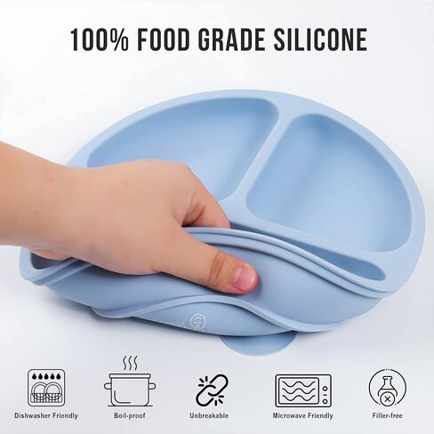 Baby Plates 4 Pack, 100% Silicone Toddler Plates, Suction Plates for Baby, Divided Design, BPA Free, Dishwasher & Microwave Safe in Saudi Arabia
