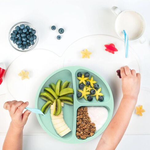 Baby Plates 4 Pack, 100% Silicone Toddler Plates, Suction Plates for Baby, Divided Design, BPA Free, Dishwasher & Microwave Safe in Saudi Arabia