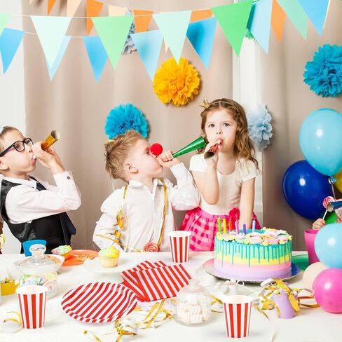 durony 64 Pieces Carnival Table Decorations White and Red Striped Paper Plates Napkin Cup Circus Theme Party Decorations for Carnival, Birthday, Picnic Party in Saudi Arabia