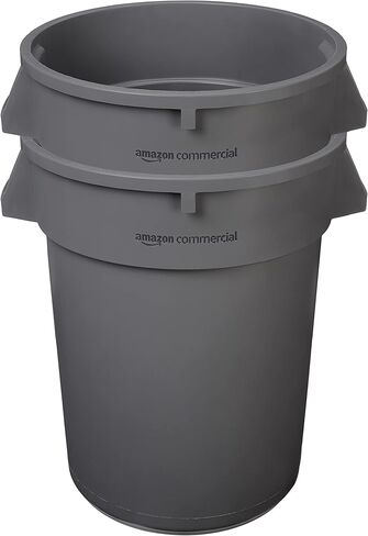 AmazonCommercial - سلة قمامة مستديرة شديدة التحمل، رمادية، 32 جالونًا (عبوة من قطعتين) in Kuwait
