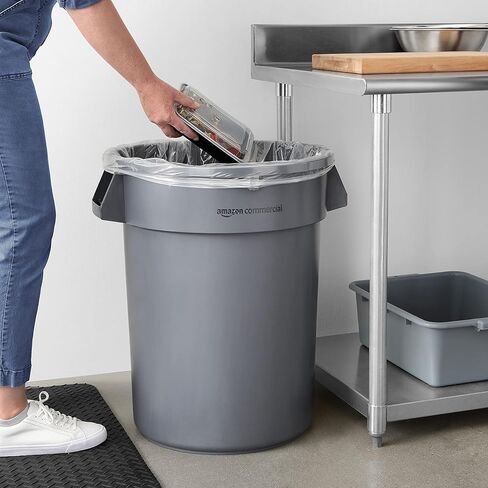 AmazonCommercial - سلة قمامة مستديرة شديدة التحمل، رمادية، 32 جالونًا (عبوة من قطعتين) in Kuwait